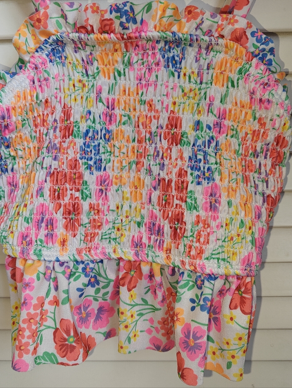 Wonder Nation Colorful Floral-printed Girls' Smocked Swim Top and Ruffles 4T - Picture 3 of 4